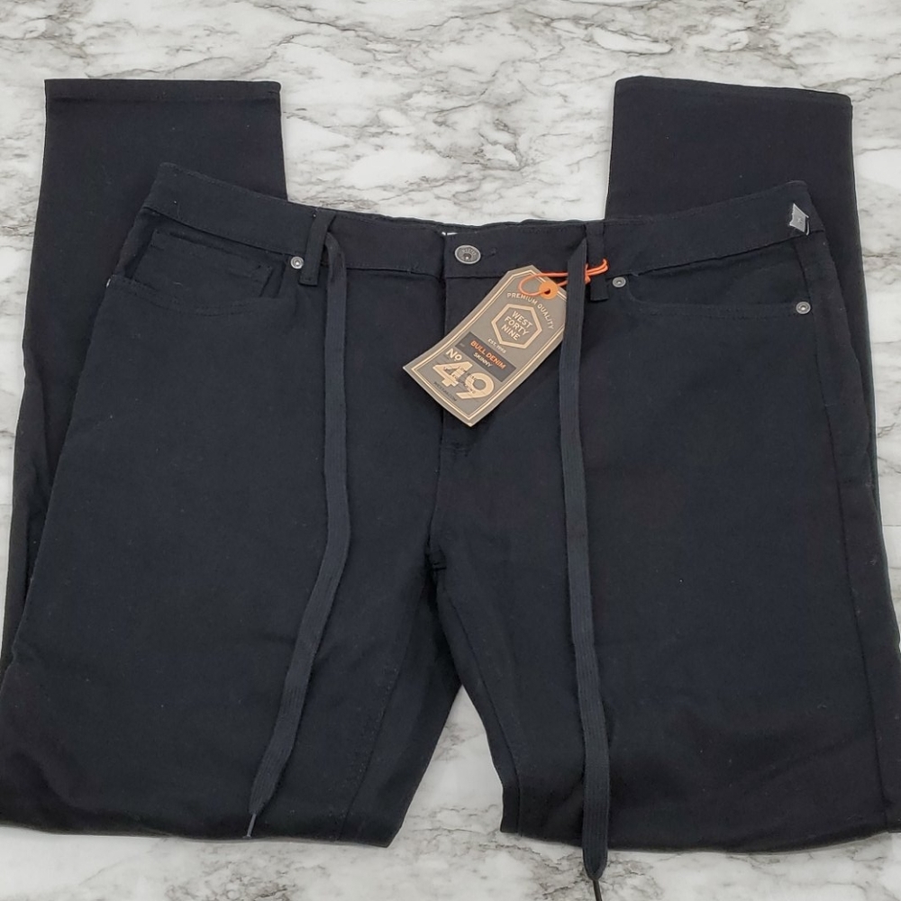 West 49 Bull Denim Skinny Drawstring Jeans Black